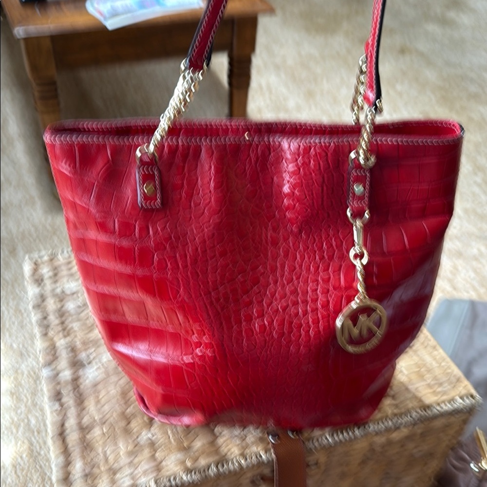 Michael Kors Red Croc-Embossed Tote Bag